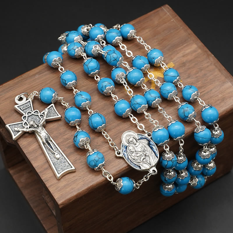 Christianartworkshop Blau-türkisfarbener Christus-Gebetsrosenkranz mit Maria- und Jesuskind-Medaille - Blau Türkis - image 0