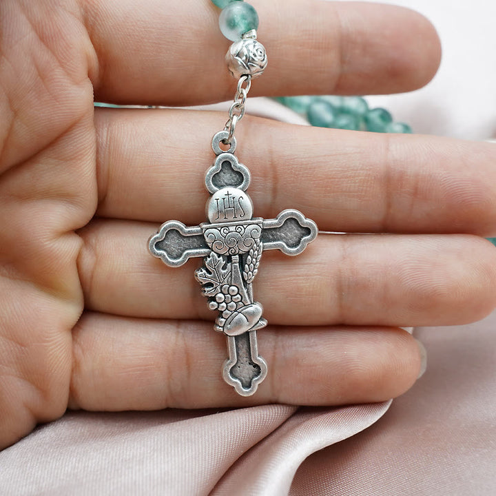 Christianartworkshop Aquagrüner Chalcedon-Kristall, Gebets- und Segensrosenkranz