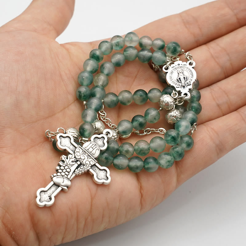 Christianartworkshop Aquagrüner Chalcedon-Kristall, Gebets- und Segensrosenkranz