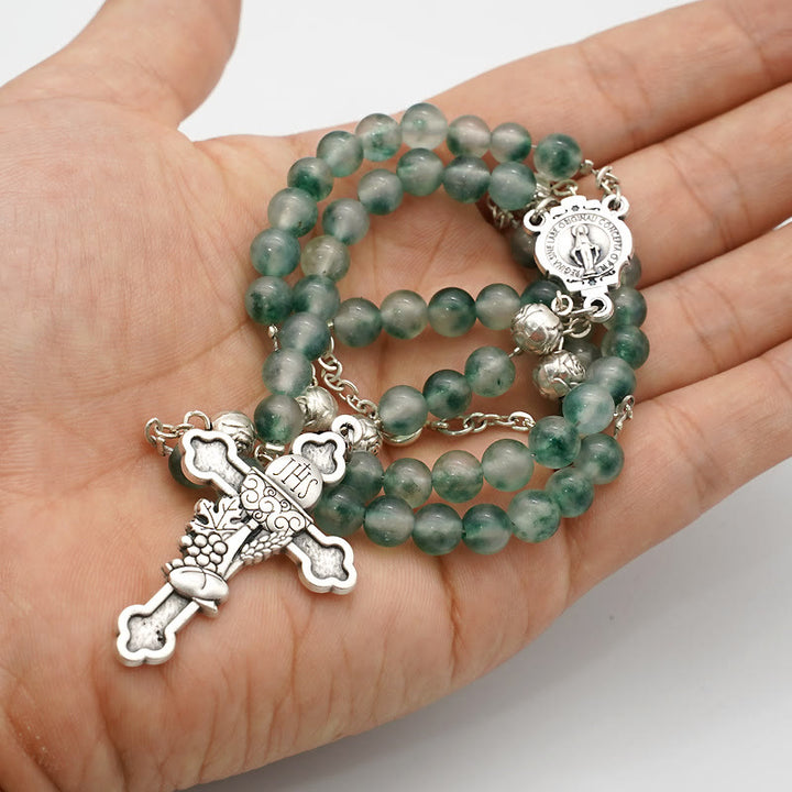 Christianartworkshop Aquagrüner Chalcedon-Kristall, Gebets- und Segensrosenkranz