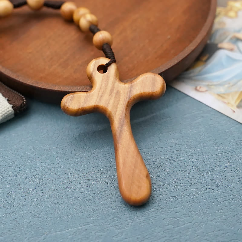 Christianartworkshop Handgefertigter Rosenkranz aus poliertem Olivenholz mit Kreuz fürs Auto - image 2