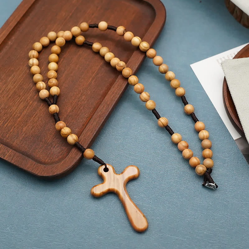 Christianartworkshop Handgefertigter Rosenkranz aus poliertem Olivenholz mit Kreuz fürs Auto - image 4