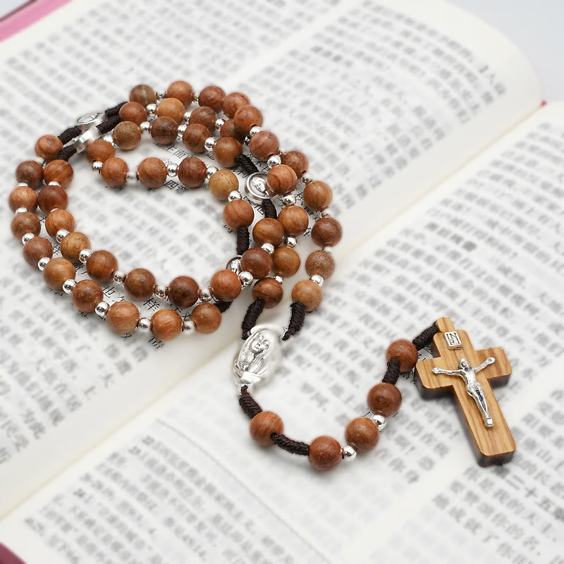 Christianartworkshop Evangelistic: Handgefertigter Rosenkranz der Heiligen Mutter aus Olivenholz - Braune Kordel - image 1
