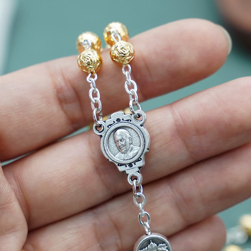 Christianartworkshop Handgefertigte Gebetsperlen aus Legierung und Gold mit Jesus-Hirtenkreuz-Rosenkranz - image 2