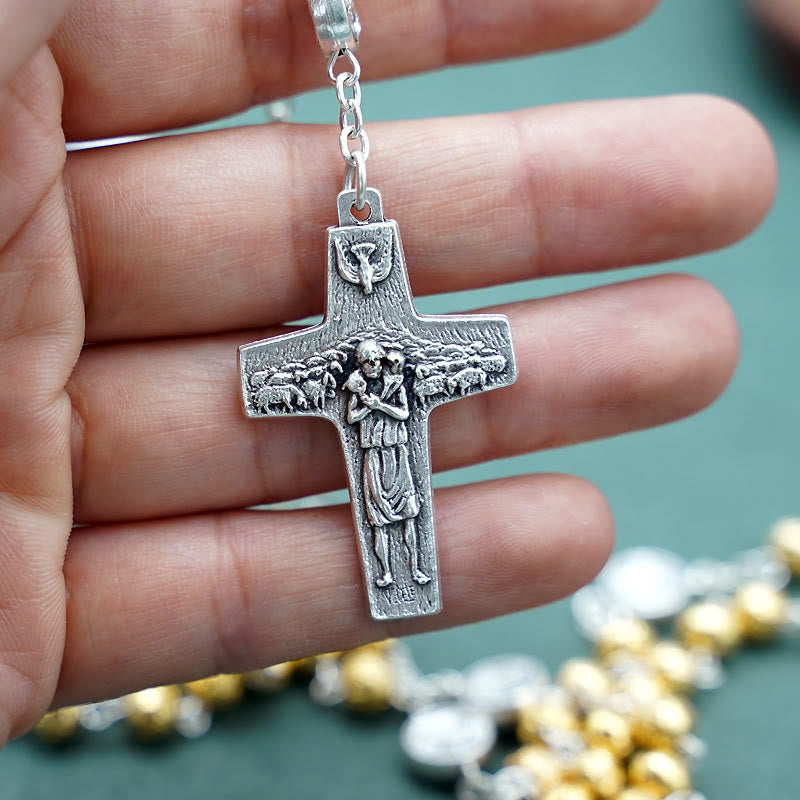 Christianartworkshop Handgefertigte Gebetskette aus Legierung und Gold mit Jesus-Hirten-Kruzifix  - image 2