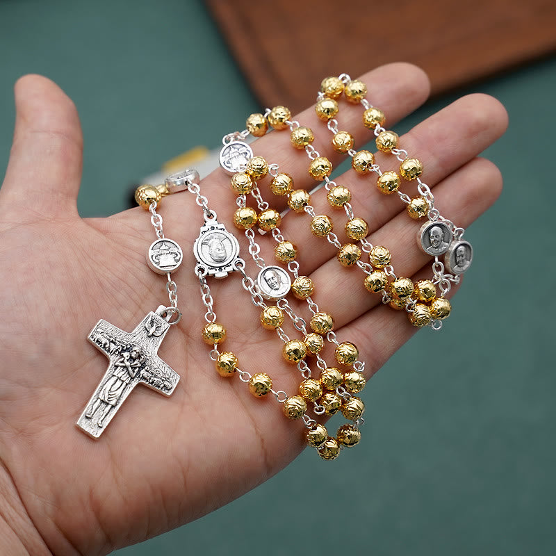Christianartworkshop Handgefertigte Gebetsperlen aus Legierung und Gold mit Jesus-Hirtenkreuz-Rosenkranz - Golden - image 0