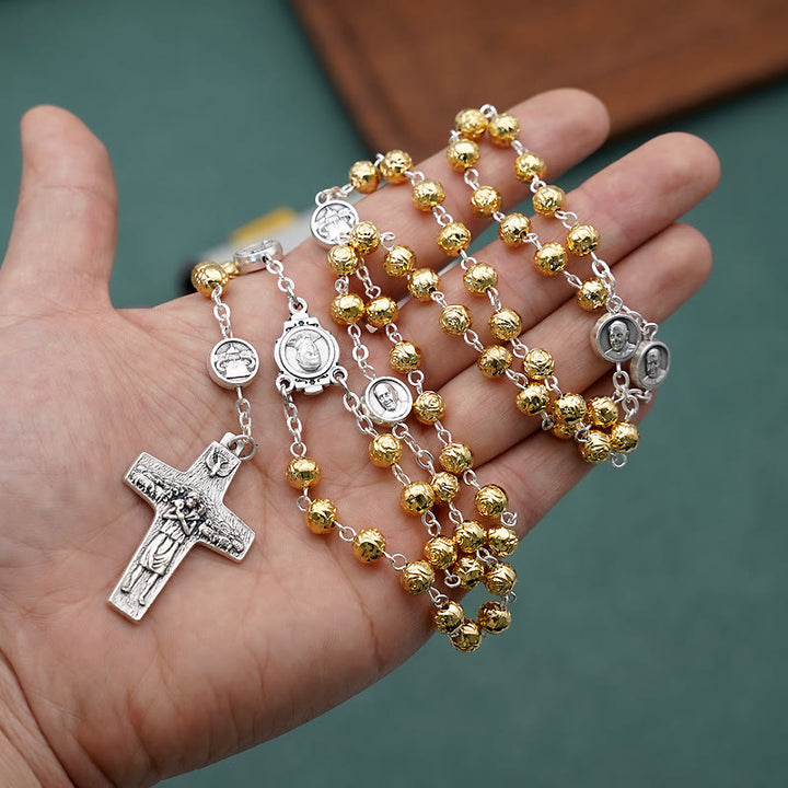 Christianartworkshop Handgefertigte Gebetsperlen aus Legierung und Gold mit Jesus-Hirtenkreuz-Rosenkranz - Golden - image 0