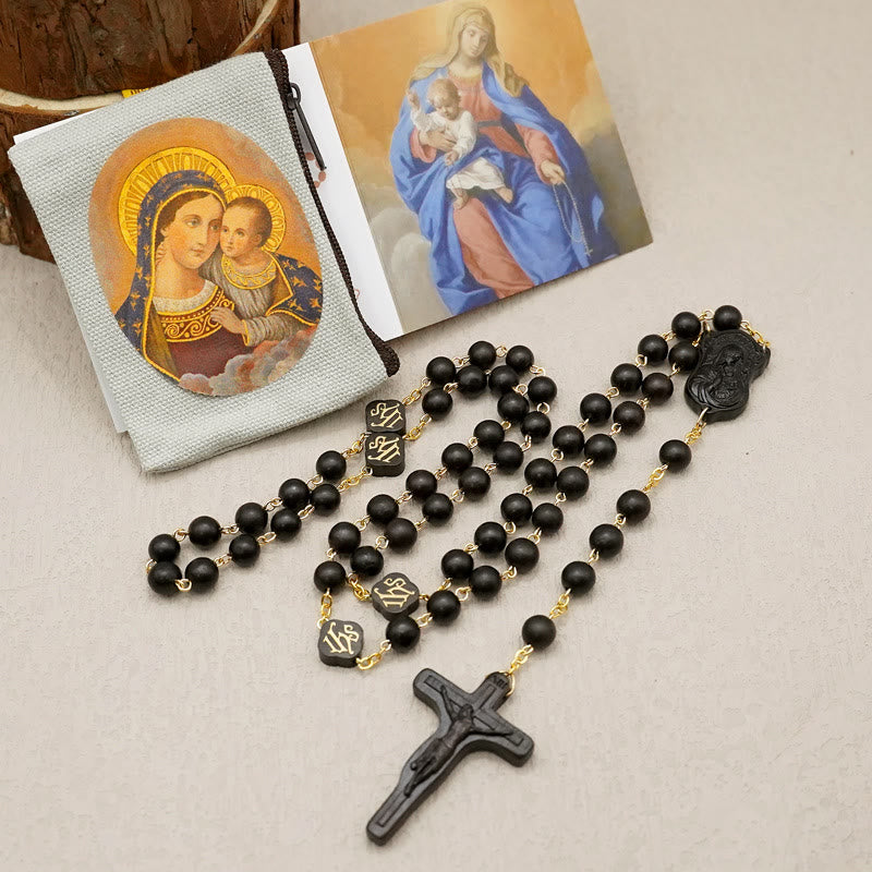 Christianartworkshop Hochwertiger handgefertigter Gebetsrosenkranz aus Oliven-/Rosenholz-/Ebenholzperlen - Ebenholz - image 7