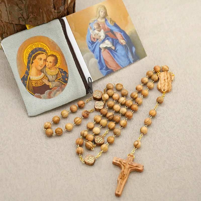 Christianartworkshop Hochwertiger handgefertigter Gebetsrosenkranz aus Oliven-/Rosenholz-/Ebenholzperlen - Olivenholz - image 1