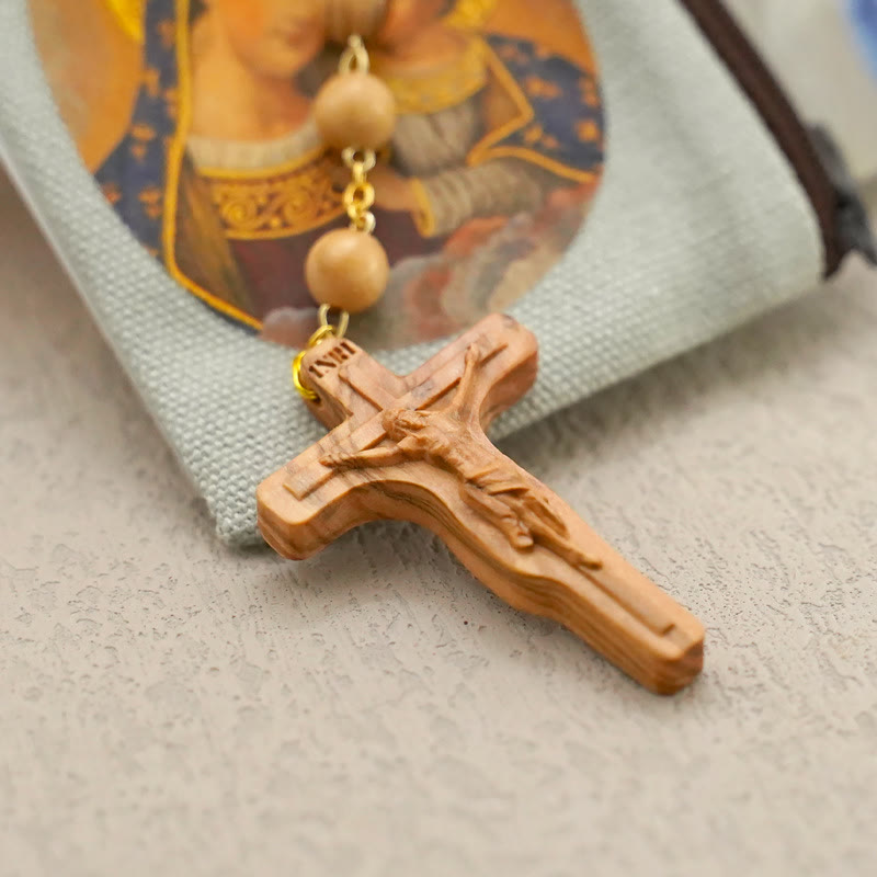 Christianartworkshop Hochwertiger handgefertigter Gebetsrosenkranz aus Oliven-/Rosenholz-/Ebenholzperlen - image 2