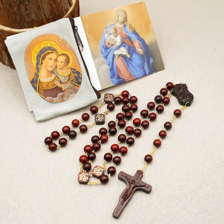 Christianartworkshop Hochwertiger handgefertigter Gebetsrosenkranz aus Oliven-/Rosenholz-/Ebenholzperlen - Rosenholz - image 8