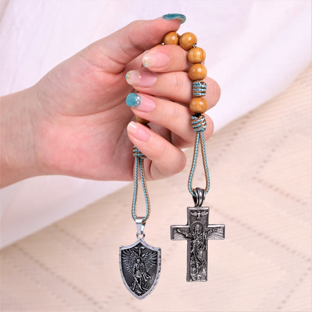 Heiliger Geist Jesus Kreuz & St. Michael der Erzengel Medaille Taschenrosenkranz - image 1