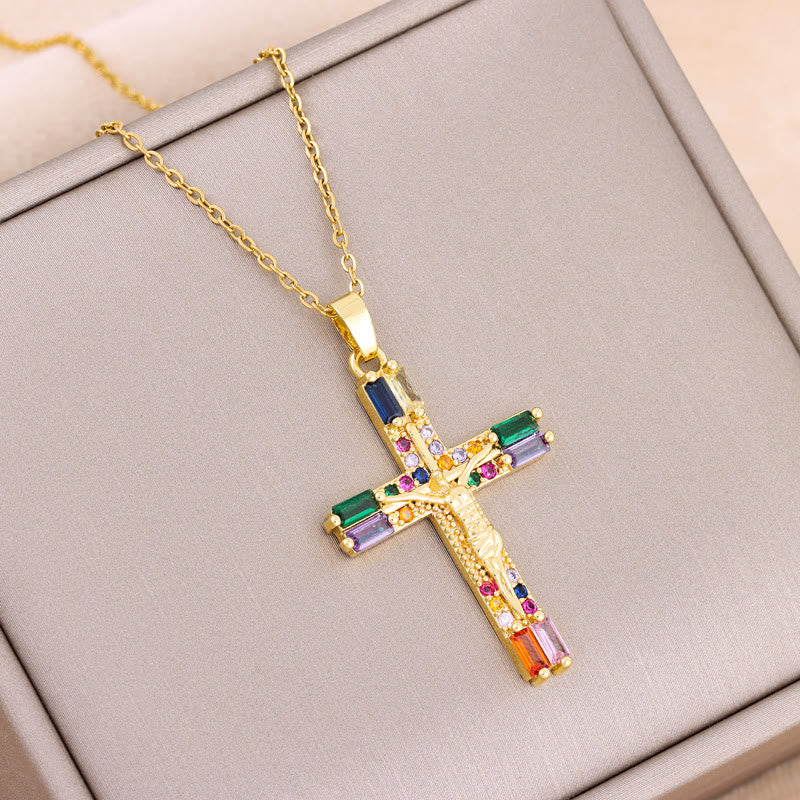 Christianartworkshop Halskette mit Kreuz aus Titanstahl im Retro-Böhmen-Stil mit farbigen Zirkoniasteinen - Bunt - image 1