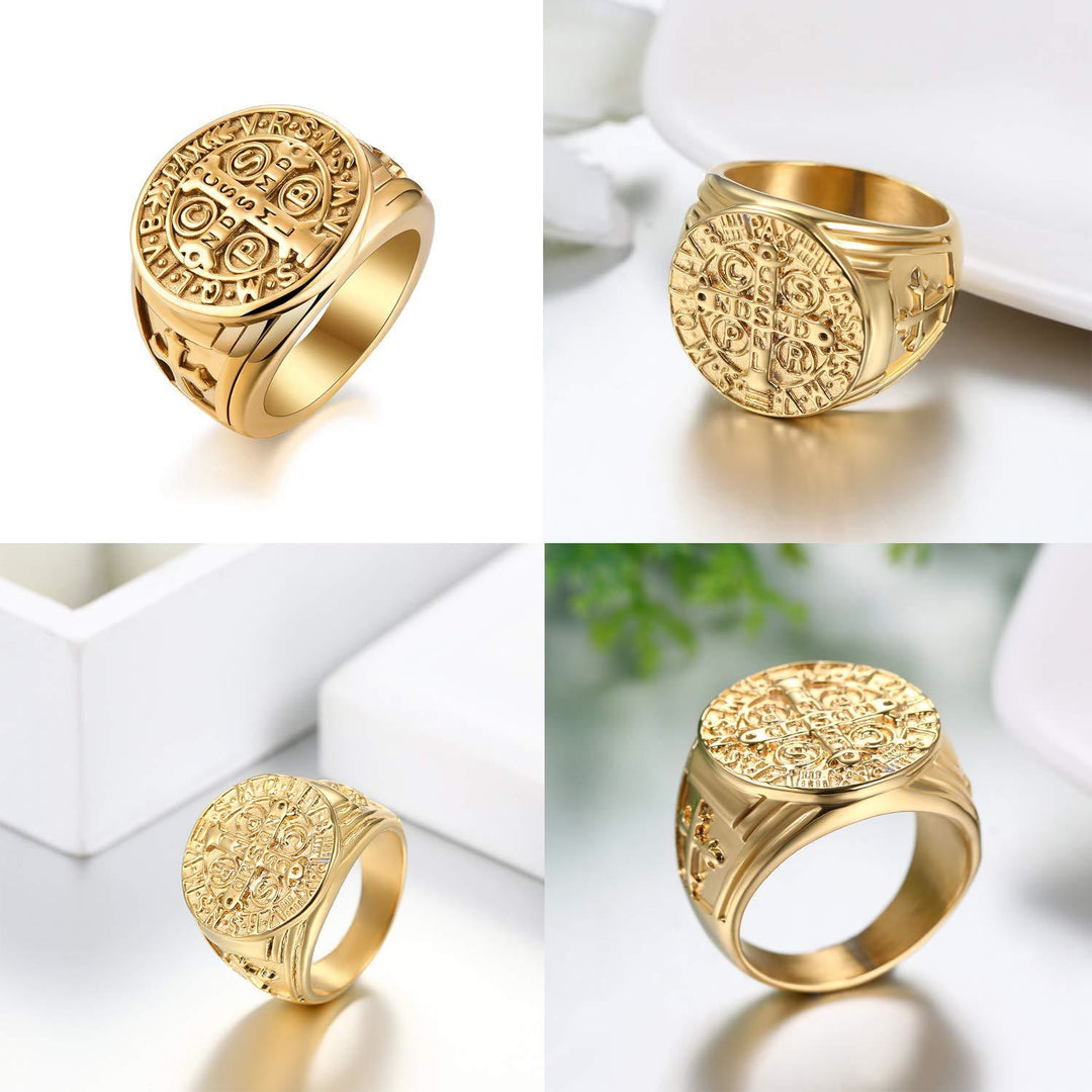 Christianartworkshop Titanring St. Benedikt der Beschützer - US 13 - Golden - image 0