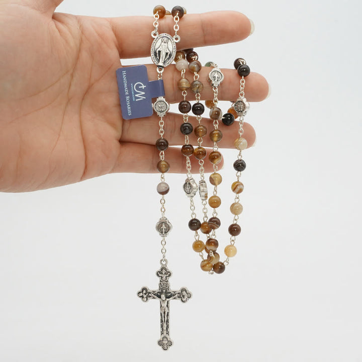 Christianartworkshop Gebetsrosenkranz mit Jungfrau Maria und Achat, mit 5-in-1-Kruzifix