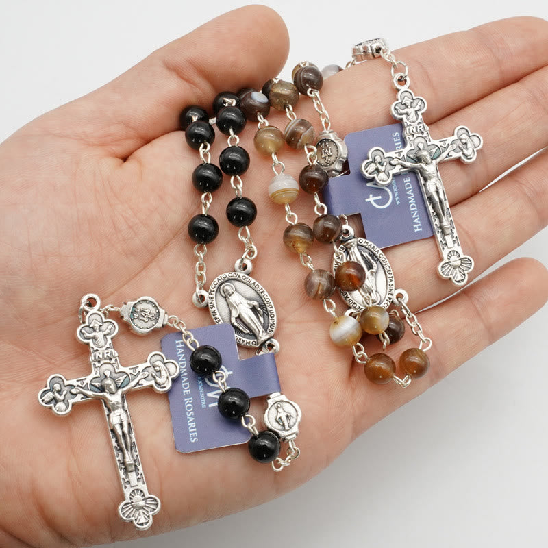 Christianartworkshop Gebetsrosenkranz mit Jungfrau Maria und Achat, mit 5-in-1-Kruzifix