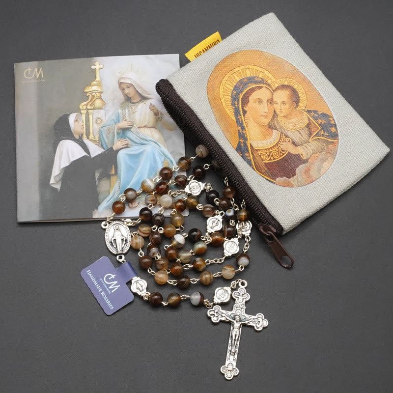 Christianartworkshop Gebetsrosenkranz mit Jungfrau Maria und Achat, mit 5-in-1-Kruzifix