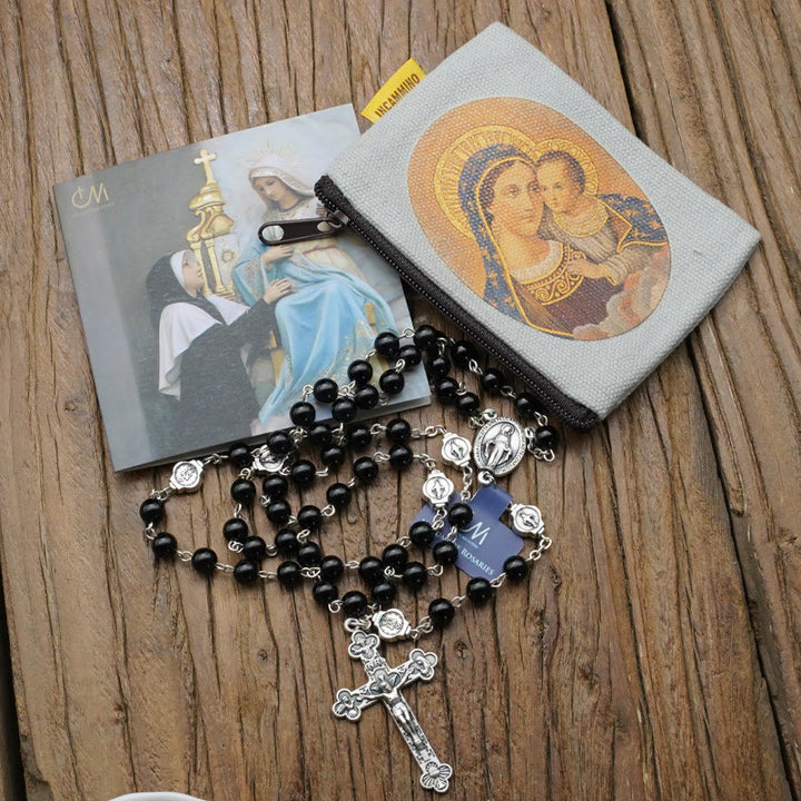 Christianartworkshop Gebetsrosenkranz mit Jungfrau Maria und Achat, mit 5-in-1-Kruzifix - Schwarz - image 0