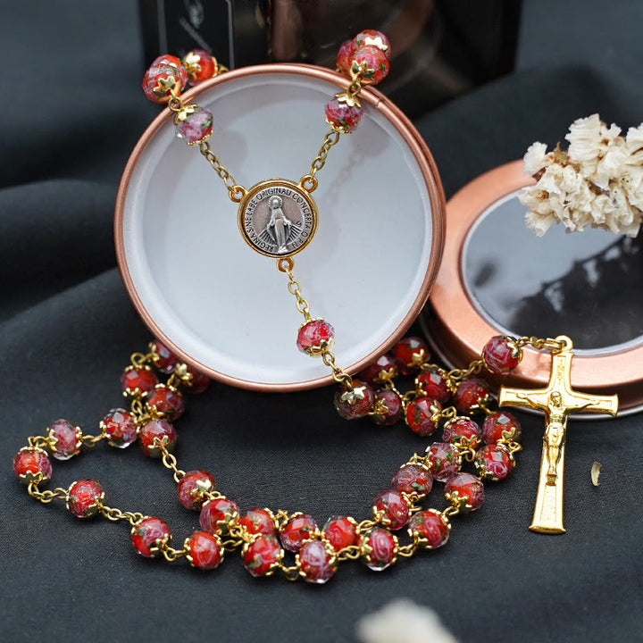 Christianartworkshop Rosenkranz mit glasiertem mehrfarbigem Kristall der Jungfrau Maria - Rot - image 7