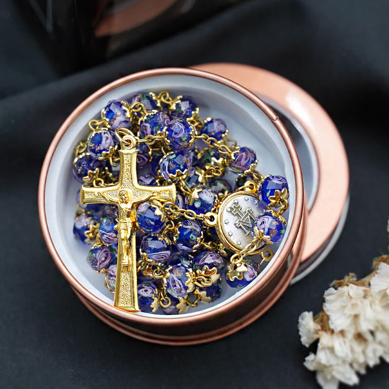 Christianartworkshop Rosenkranz mit glasiertem mehrfarbigem Kristall der Jungfrau Maria - image 5