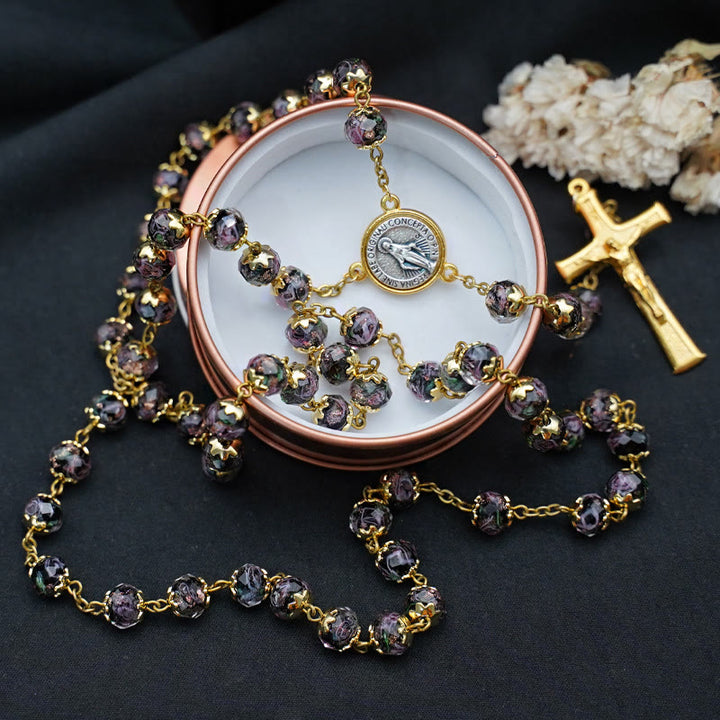 Christianartworkshop Rosenkranz mit glasiertem mehrfarbigem Kristall der Jungfrau Maria - Schwarz - image 8
