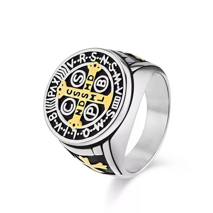 Christianartworkshop Titanring St. Benedikt der Beschützer - US 13 - Silber-Gold - image 6