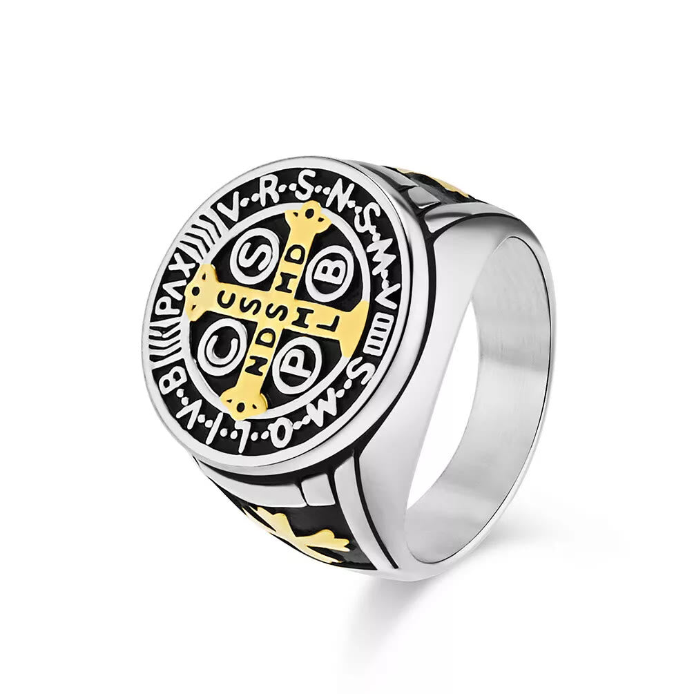 Christianartworkshop Titanring St. Benedikt der Beschützer - US 13 - Silber-Gold - image 6