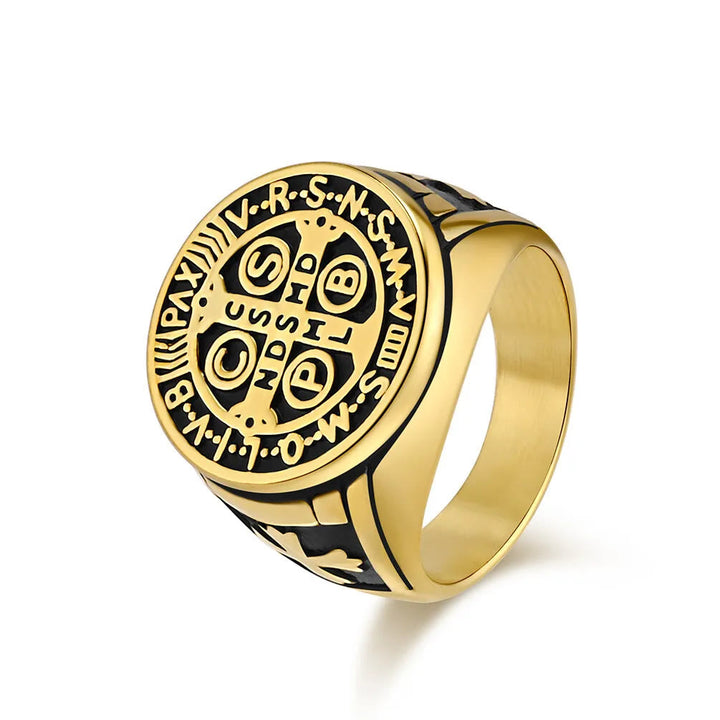 Christianartworkshop Titanring St. Benedikt der Beschützer - US 13 - Schwarzgold - image 7