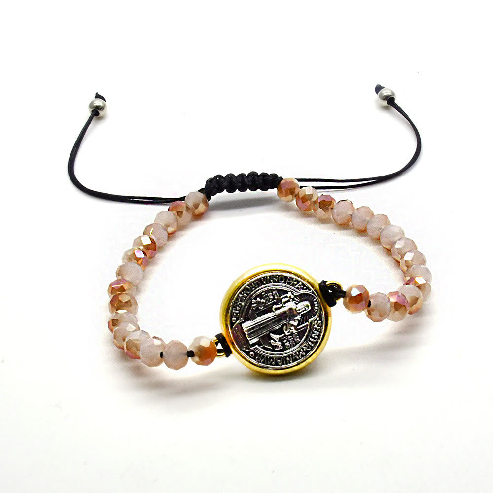 Verstellbares Armband mit Medaille und Kreuzanhänger des Heiligen Benedikt - Aprikose - image 1