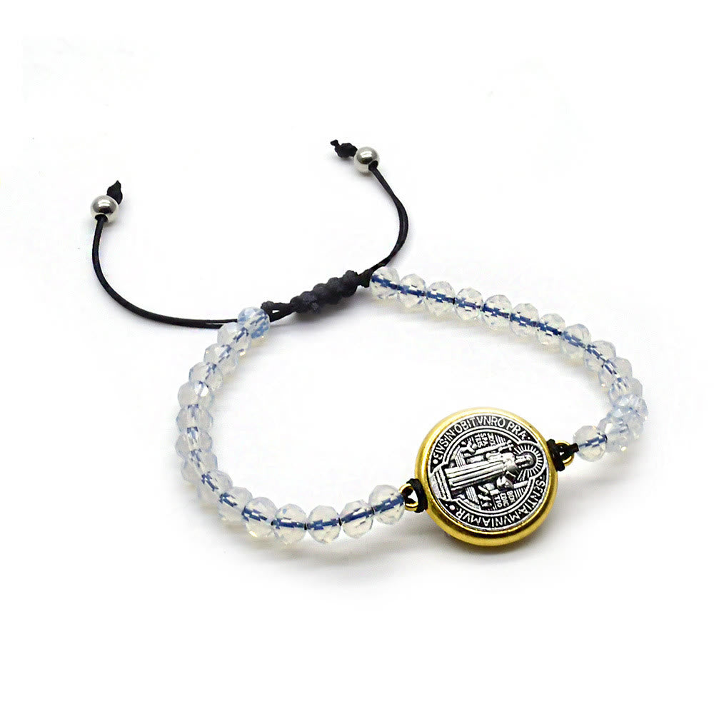 Verstellbares Armband mit Medaille und Kreuzanhänger des Heiligen Benedikt - Weiß - image 2