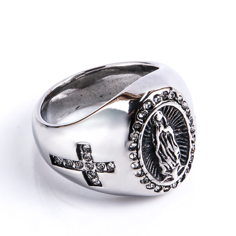 Christianartworkshop Ring aus Edelstahl mit der Jungfrau Maria und dem Kreuzzeichen, katholische Ringe für religiösen Schmuck - image 9