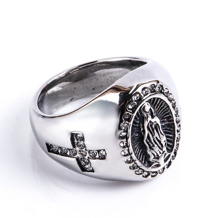 Christianartworkshop Ring aus Edelstahl mit der Jungfrau Maria und dem Kreuzzeichen, katholische Ringe für religiösen Schmuck - image 9
