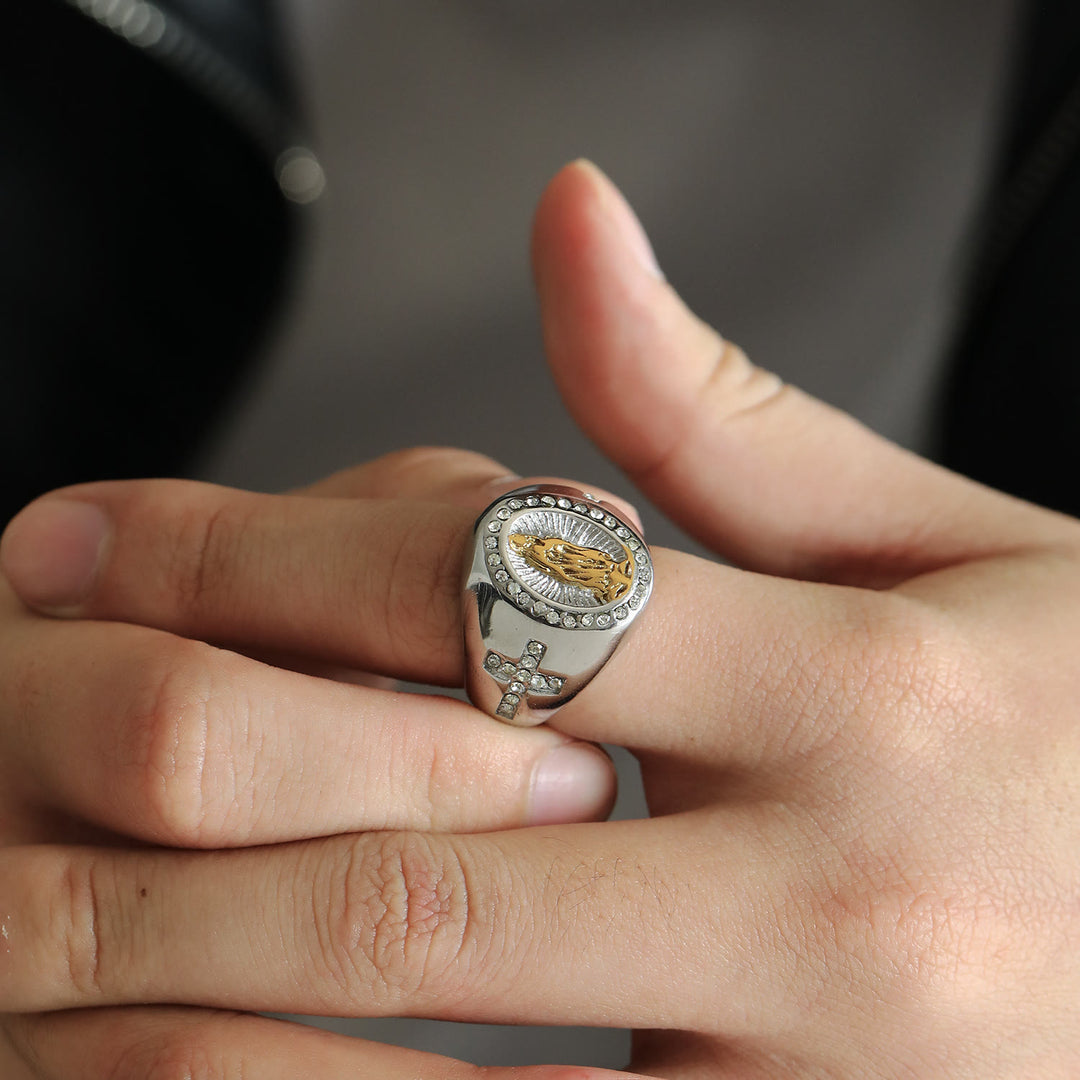 Christianartworkshop Ring aus Edelstahl mit der Jungfrau Maria und dem Kreuzzeichen, katholische Ringe für religiösen Schmuck - image 12