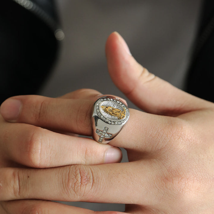 Christianartworkshop Ring aus Edelstahl mit der Jungfrau Maria und dem Kreuzzeichen, katholische Ringe für religiösen Schmuck - image 12