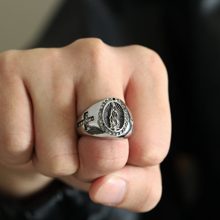 Christianartworkshop Ring aus Edelstahl mit der Jungfrau Maria und dem Kreuzzeichen, katholische Ringe für religiösen Schmuck - image 8