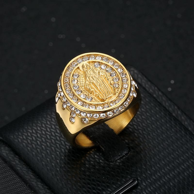 Christianartworkshop Katholischer Ring mit der Jungfrau Maria aus Edelstahl - US13 - Golden - image 1