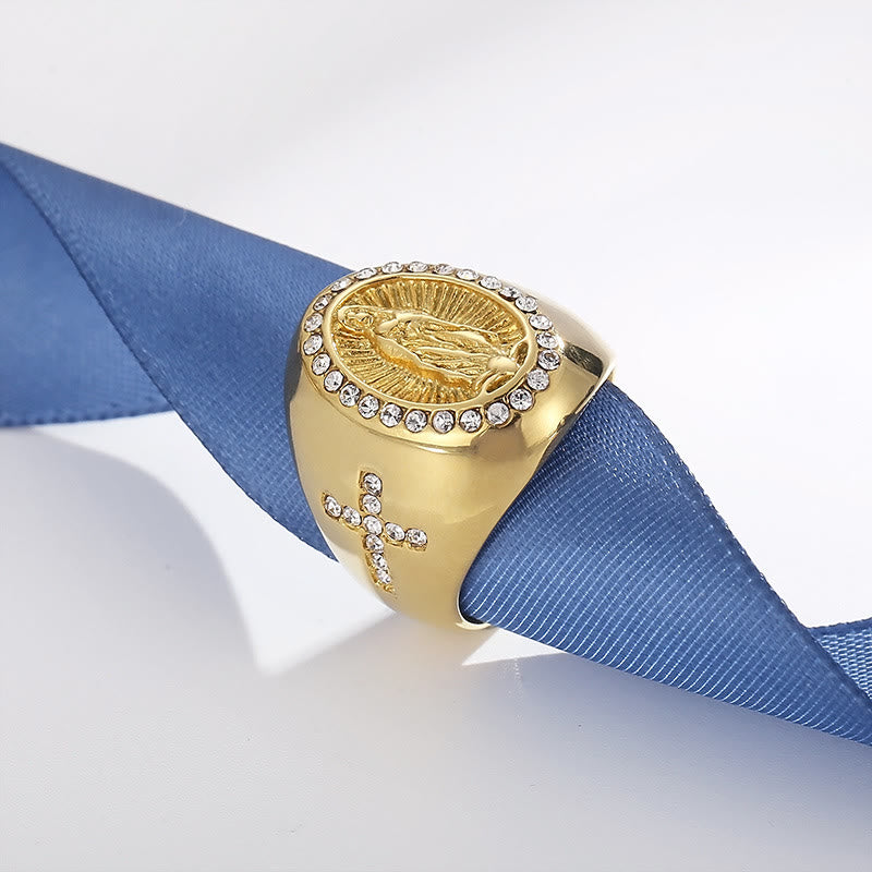 Christianartworkshop Ring aus Edelstahl mit Kreuzmotiv der Jungfrau Maria – Katholischer Schmuck für religiöse Anlässe - image 3