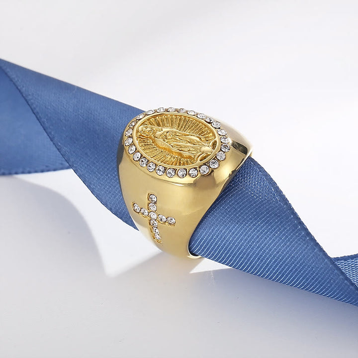 Christianartworkshop Ring aus Edelstahl mit Kreuzmotiv der Jungfrau Maria – Katholischer Schmuck für religiöse Anlässe - image 3