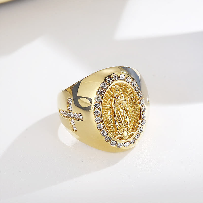 Christianartworkshop Ring aus Edelstahl mit der Jungfrau Maria und dem Kreuzzeichen, katholische Ringe für religiösen Schmuck - image 3