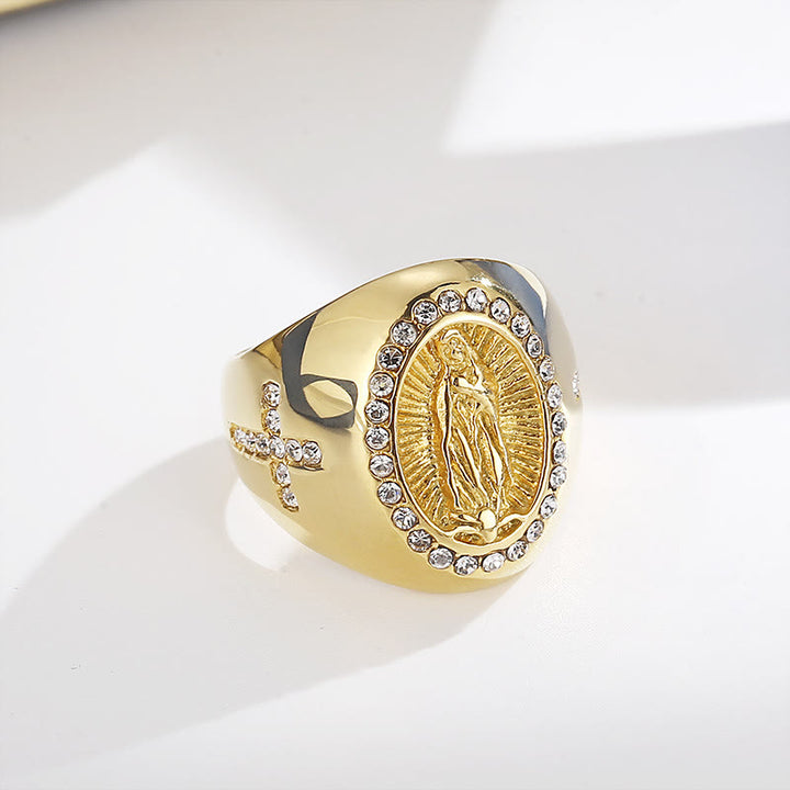 Christianartworkshop Ring aus Edelstahl mit der Jungfrau Maria und dem Kreuzzeichen, katholische Ringe für religiösen Schmuck - image 3