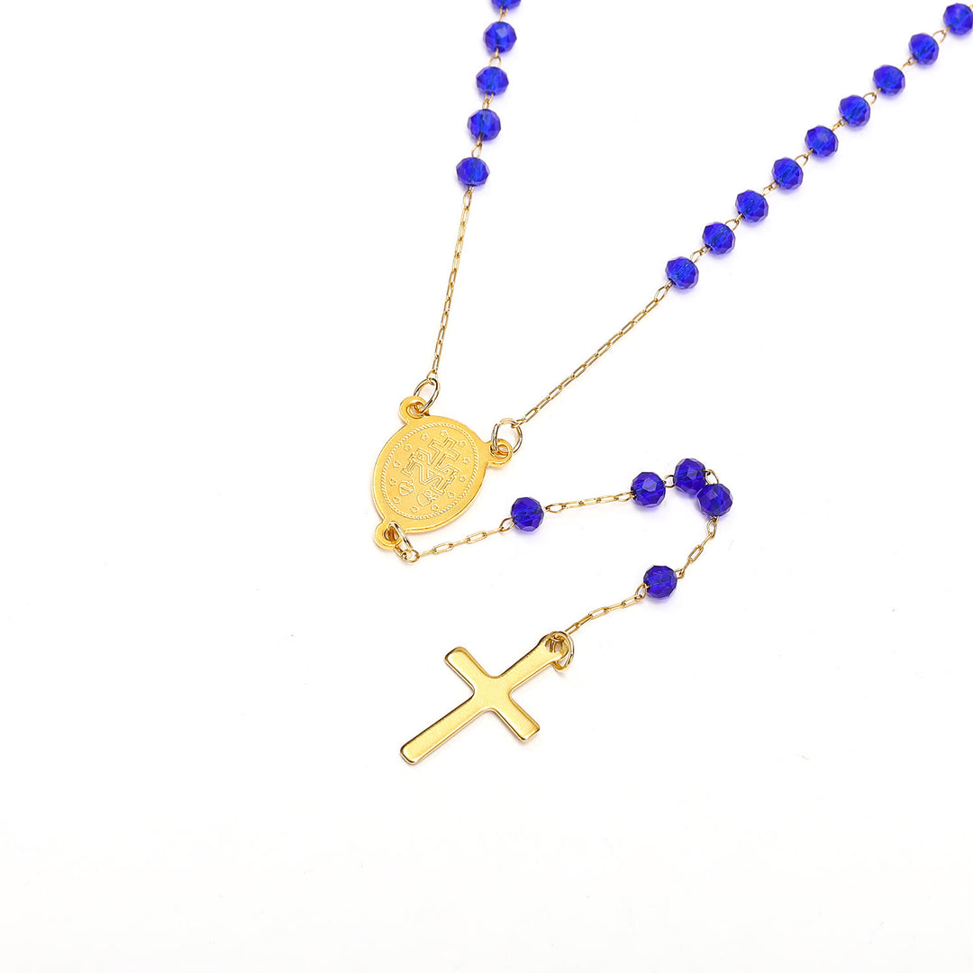 Christianartworkshop Halskette mit Anhänger aus Glasperlen mit Medaille und Kreuz der Jungfrau Maria - image 3