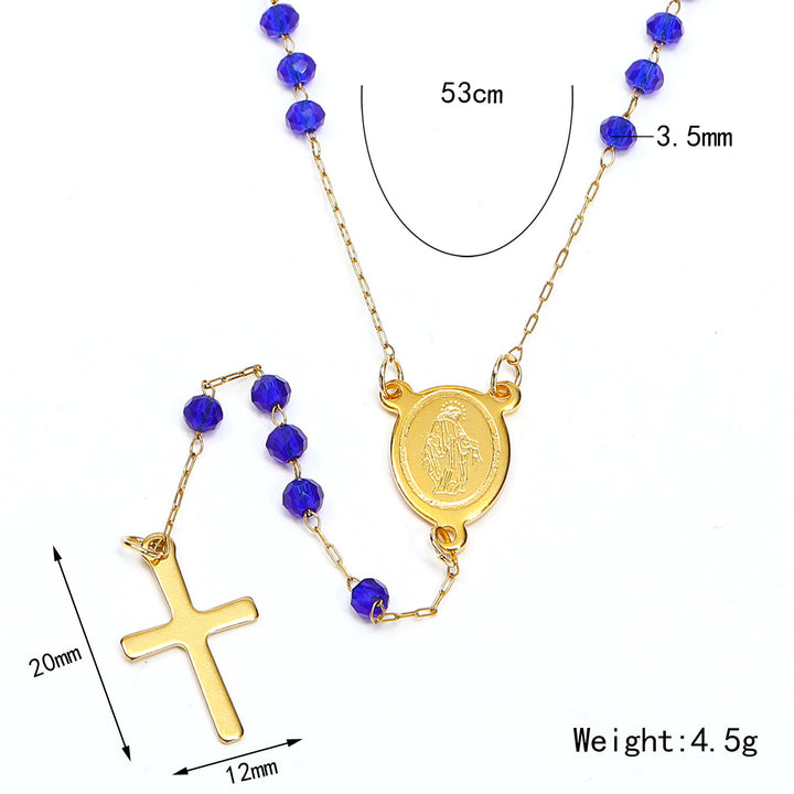 Christianartworkshop Halskette mit Anhänger aus Glasperlen mit Medaille und Kreuz der Jungfrau Maria - image 4