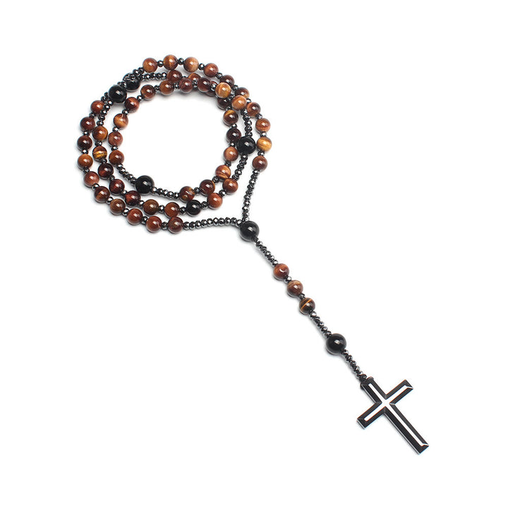 Achat/Tigerauge Steinkreuz Katholischer Rosenkranz - image 11