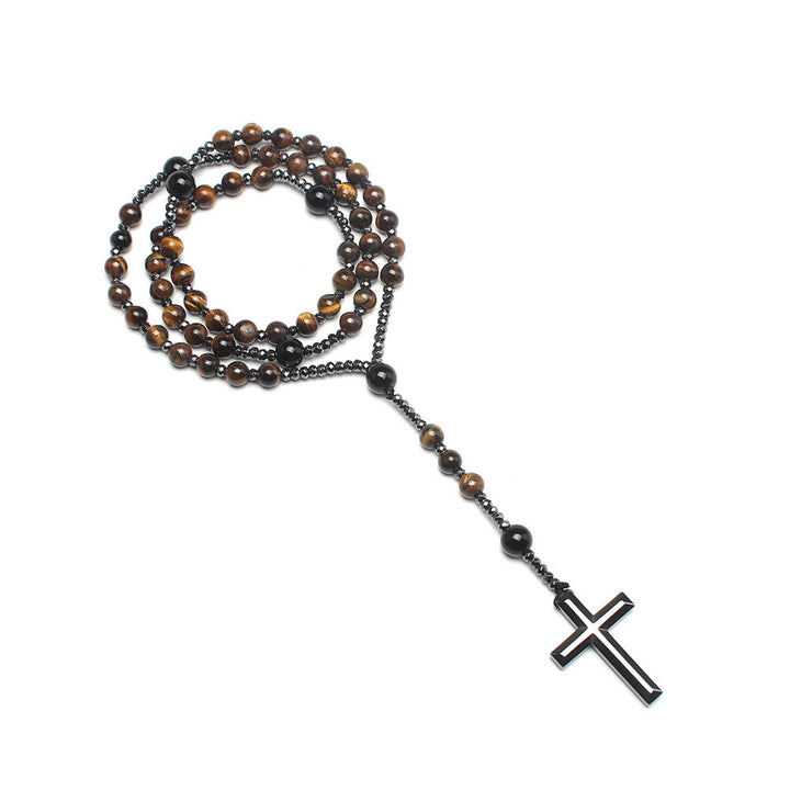 Achat/Tigerauge Steinkreuz Katholischer Rosenkranz - image 9