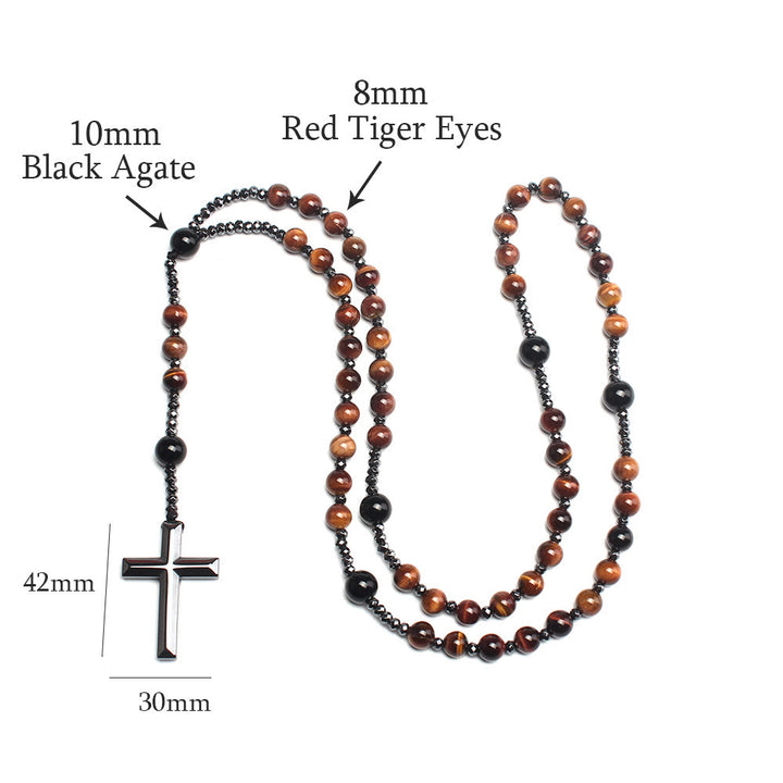 Achat/Tigerauge Steinkreuz Katholischer Rosenkranz - image 12