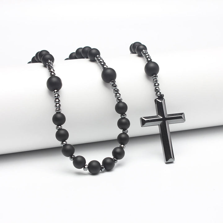 Christianartworkshop Achat-/Tigeraugen-Steinkreuz, katholischer Rosenkranz - Mattes Onyx - image 2