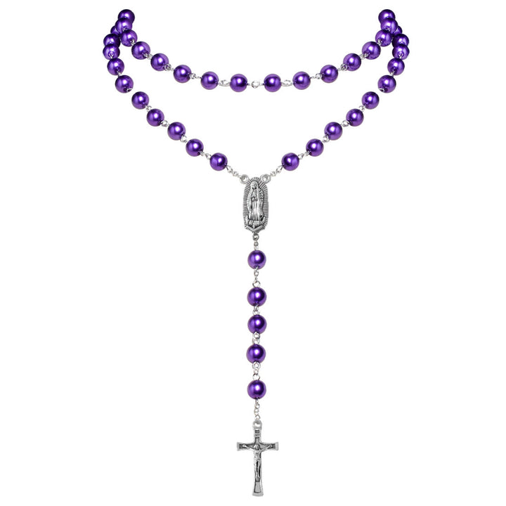 Perlenkette mit Anhänger „Maria-Medaille und Kruzifix“ (4 Farben zur Auswahl) - Lila - image 7