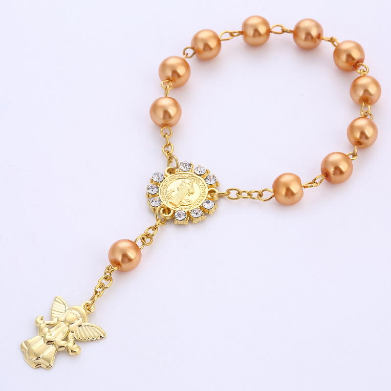 8 mm Goldenes Engels-Charm-Jesus-Rosenkranz-Armband - Aprikose - image 4
