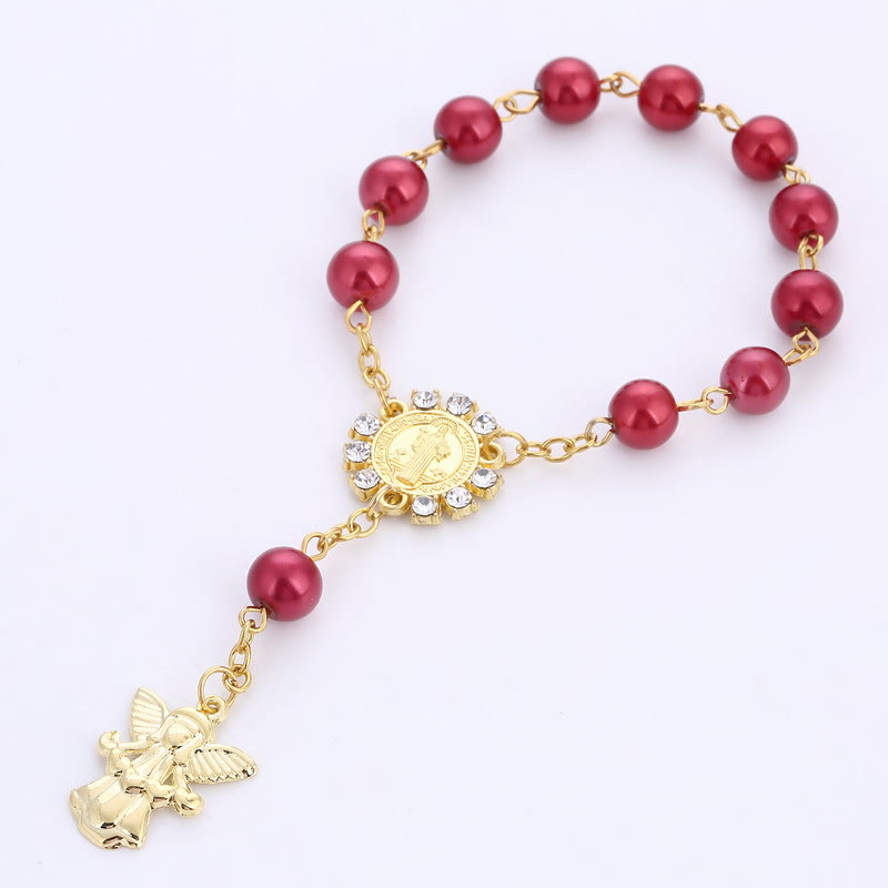 8 mm Goldenes Engels-Charm-Jesus-Rosenkranz-Armband - Rot - image 1