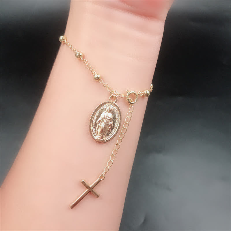 Christianartworkshop Armband mit Jungfrau-Maria-Medaille und Kreuz, verstellbar, schlicht, lässig - image 8